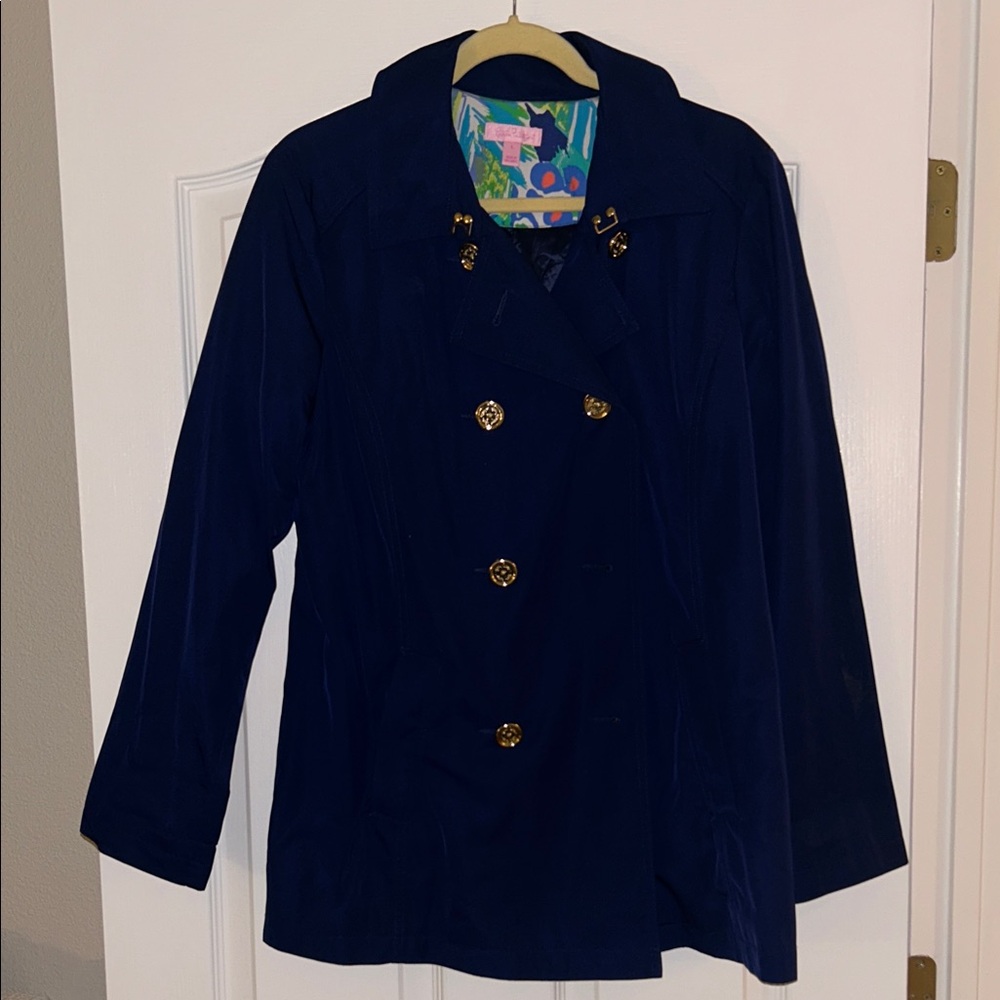 Lilly Pulitzer Navy Trench Coat with Gold Buttons